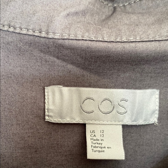 COS Gray Midi Collared Shirt Dress 38” Length 3/4 Sleeves Minimalist Utility - Picture 2 of 9